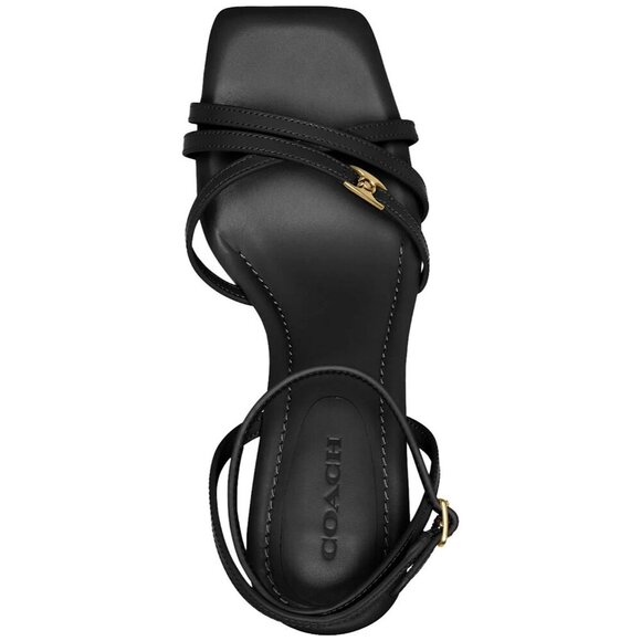 Coach Kelsey Women's Black Leather High Heel Sandals Strappy Dress Shoes - Picture 4 of 5